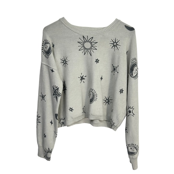 Sincerely Jules Sweaters - Sincerely Jules Celestial Sun Moon Star Knit Crop Sweater Small Grey Whimsigoth